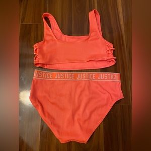 Justice 2 pc bathing suit bikini coral pink size 16 plus